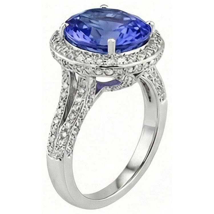 4.50 carats bague diamant tanzanite serti halo ovale