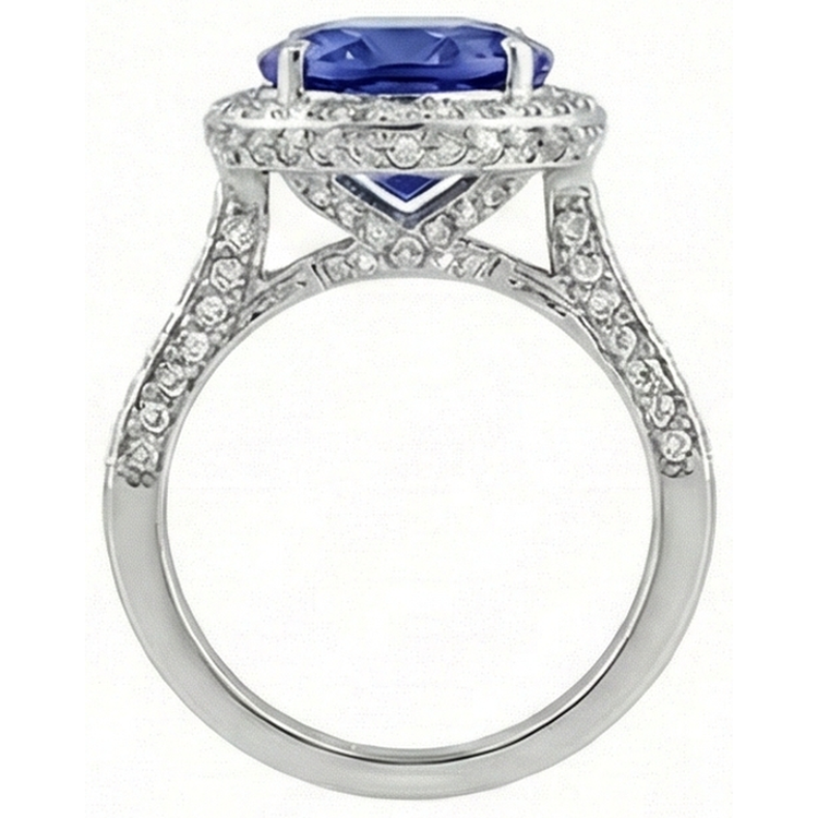 4.50 carats bague diamant tanzanite serti halo ovale