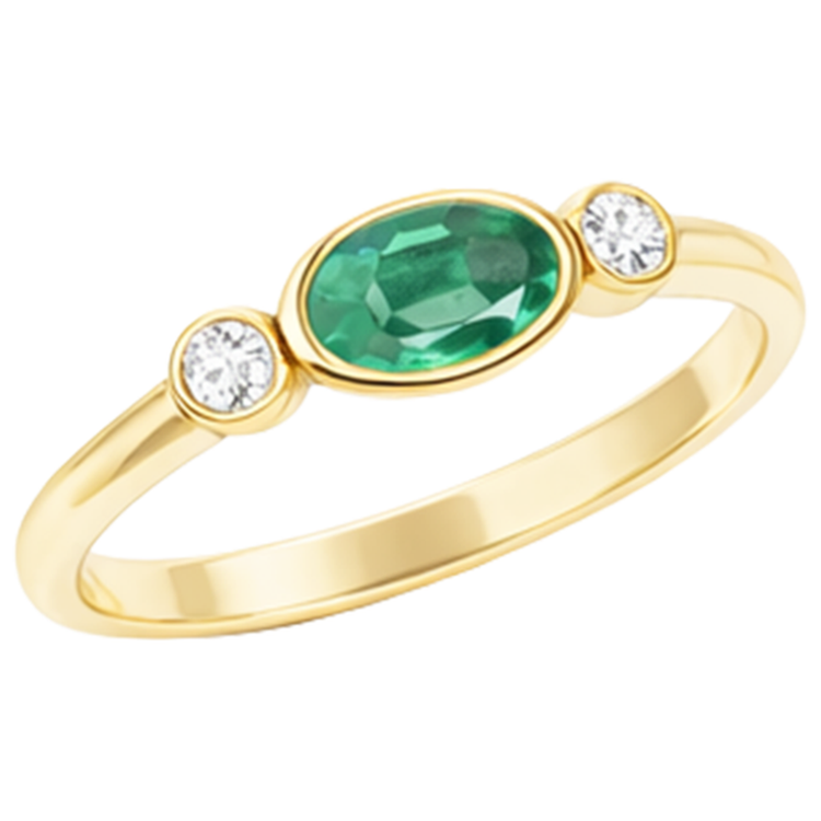 4.50 carats serti clos bague de mariage émeraude Vert et diamants 3 pierres
