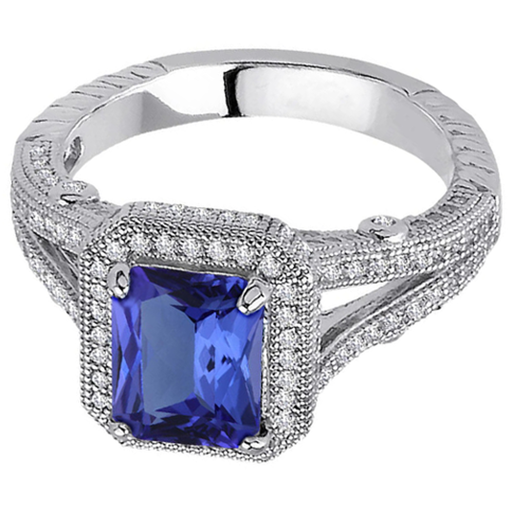 naturel radiant tanzanite 4.51carats bague angle de côté