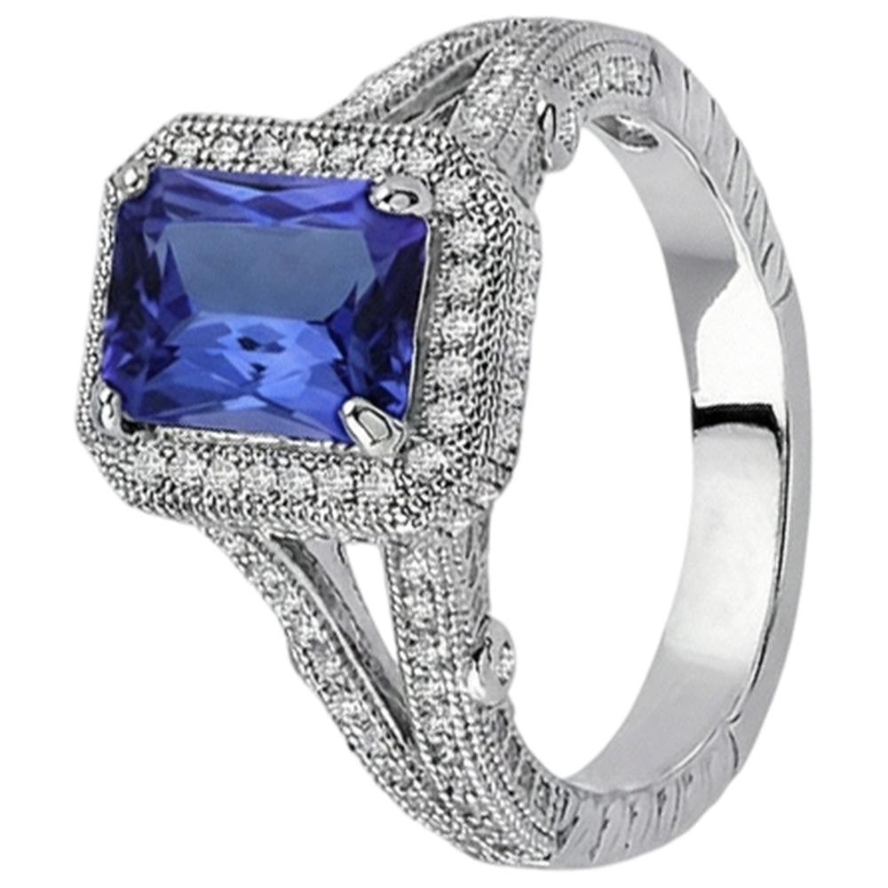 naturel radiant tanzanite 4.51carats bague détail rapproché