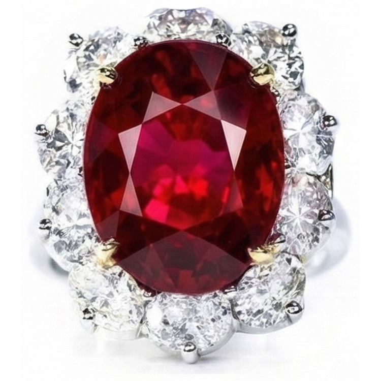 Rubis Sang de Pigeon Bague Pierre Précieuse 4,55-carats Or Deux Tons 14 Carats – vue principale