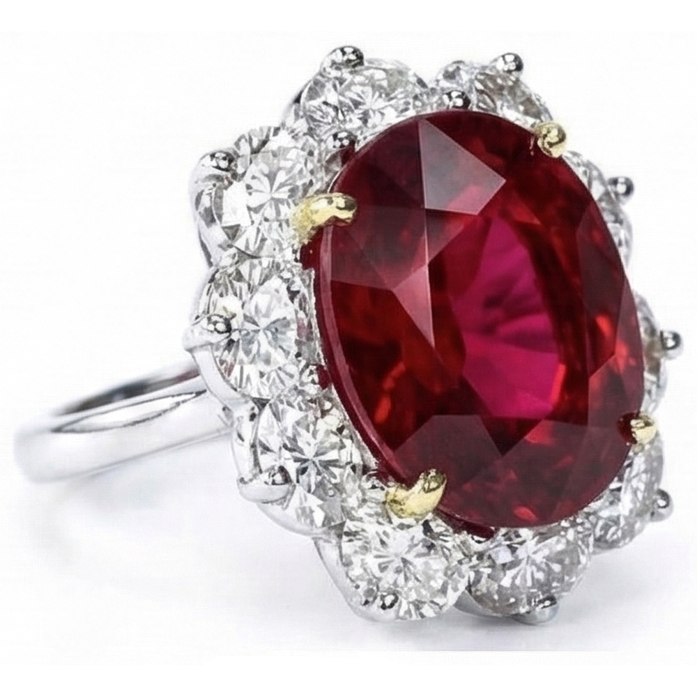 Bague Pierre Précieuse Or Deux Tons 14 Carats avec Rubis Sang de Pigeon – vue de face