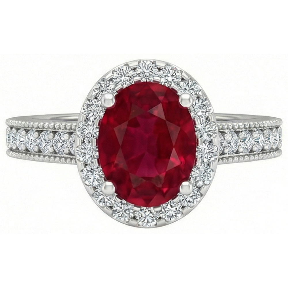 4.60 Carats Rubis Rouge Avec Diamants Naturels Extraits des Mines ( et non cultivés en laboratoire ) Bague Or Blanc 14K