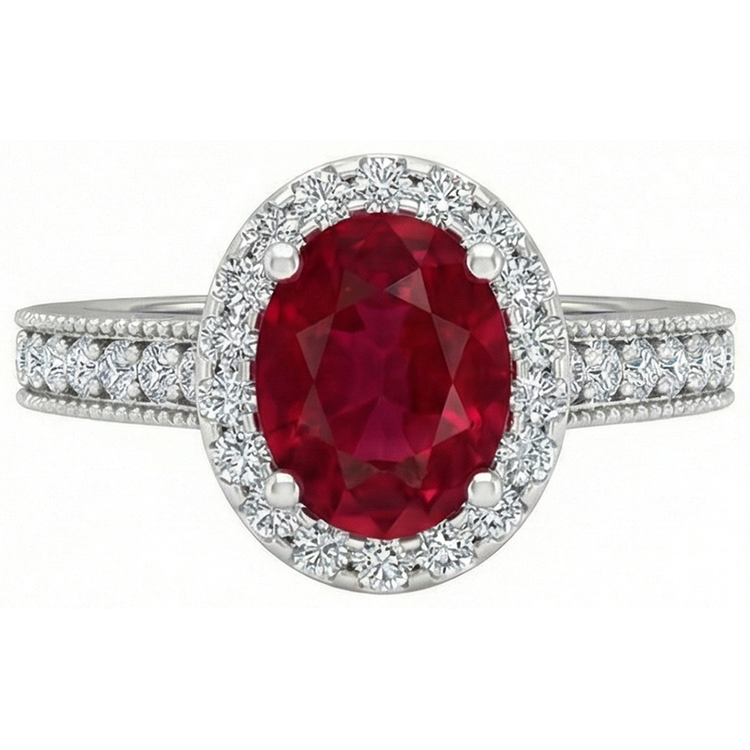 4.60 Carats Rubis Rouge Avec Diamants Naturels Extraits des Mines ( et non cultivés en laboratoire ) Bague Or Blanc 14K