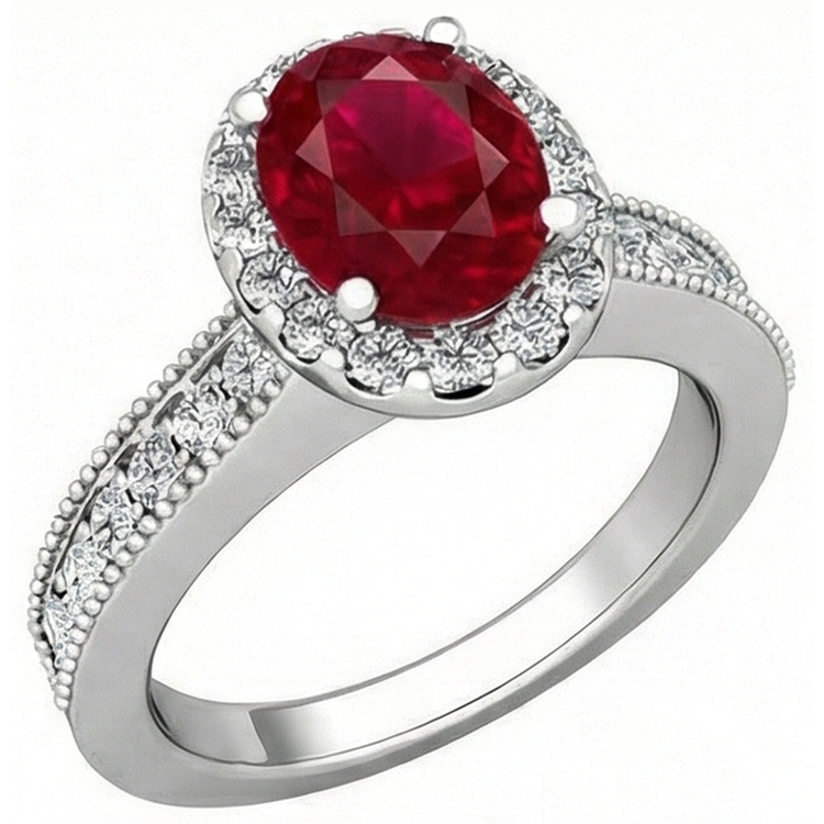4.60 Carats Rubis Rouge Avec Diamants Naturels Extraits des Mines ( et non cultivés en laboratoire ) Bague Or Blanc 14K