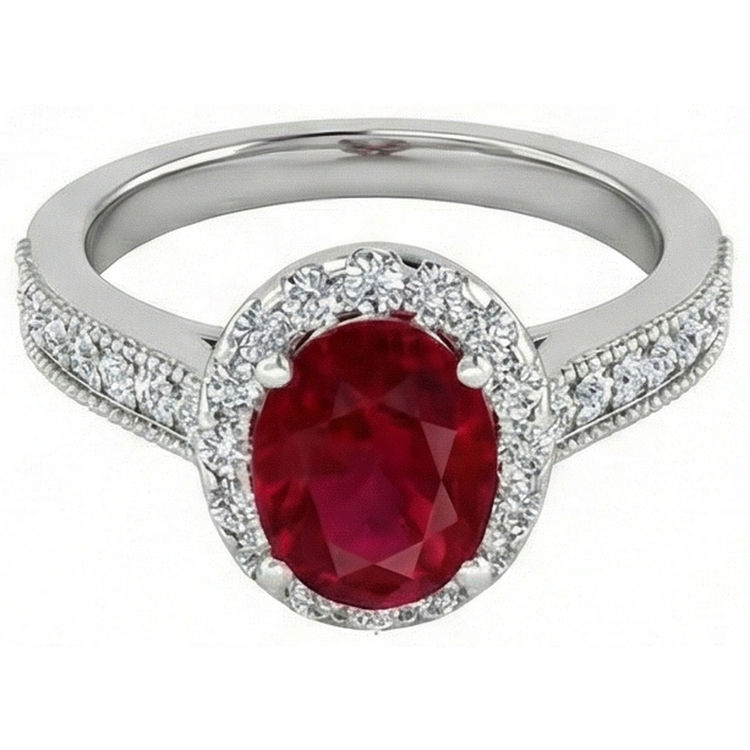 4.60 Carats Rubis Rouge Avec Diamants Naturels Extraits des Mines ( et non cultivés en laboratoire ) Bague Or Blanc 14K