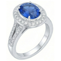 4.60 Carats Sri Lanka Saphir Bleu & Diamants Naturels Extraits des Mines ( et non cultivés en laboratoire ) Alliance
