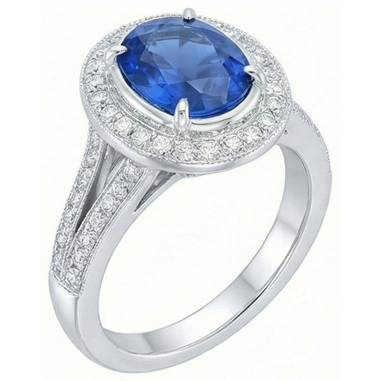 4.60 Carats Sri Lanka Saphir Bleu & Diamants Naturels Extraits des Mines ( et non cultivés en laboratoire ) Alliance
