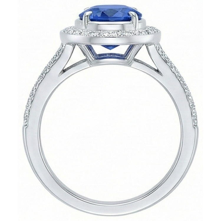 4.60 Carats Sri Lanka Saphir Bleu & Diamants Naturels Extraits des Mines ( et non cultivés en laboratoire ) Alliance