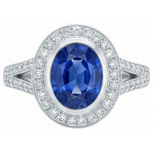 4.60 Carats Sri Lanka Saphir Bleu & Diamants Naturels Extraits des Mines ( et non cultivés en laboratoire ) Alliance
