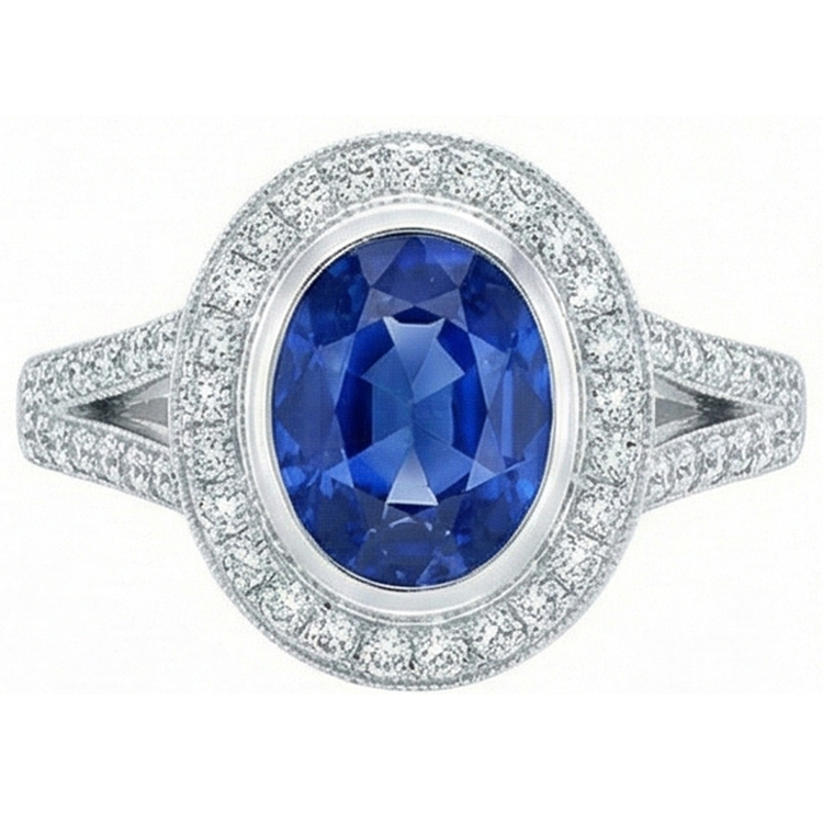 4.60 Carats Sri Lanka Saphir Bleu & Diamants Naturels Extraits des Mines ( et non cultivés en laboratoire ) Alliance