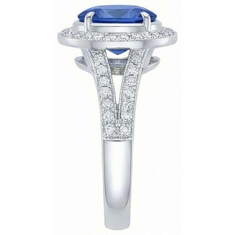 4.60 Carats Sri Lanka Saphir Bleu & Diamants Naturels Extraits des Mines ( et non cultivés en laboratoire ) Alliance