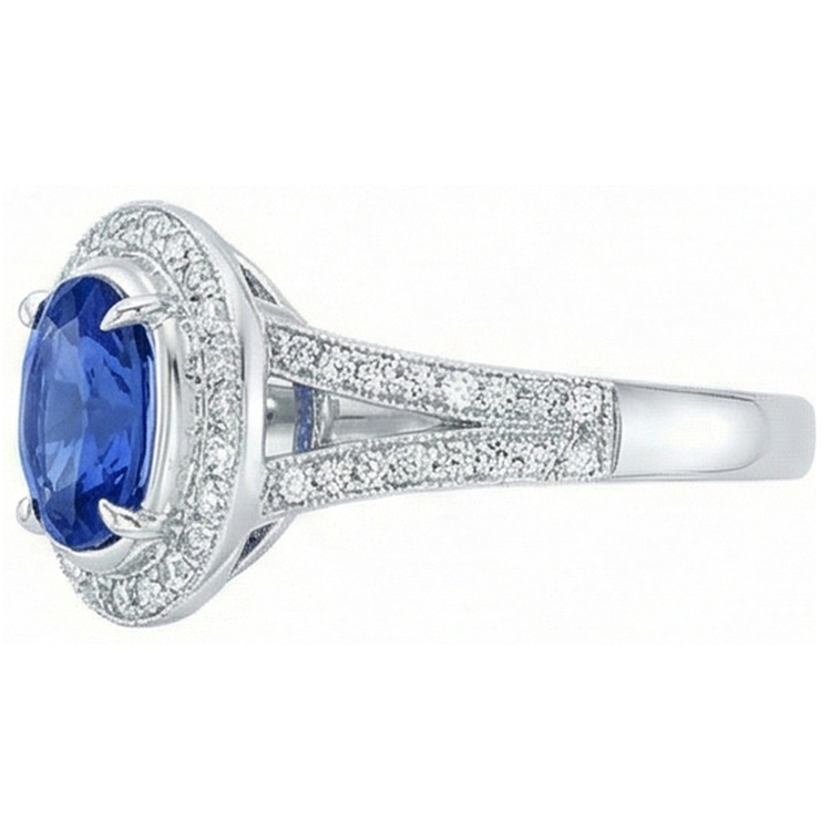 4.60 Carats Sri Lanka Saphir Bleu & Diamants Naturels Extraits des Mines ( et non cultivés en laboratoire ) Alliance