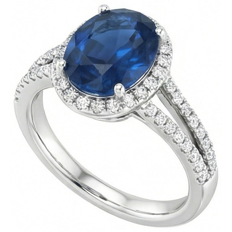 4.65 carats bague de mariage ovale ceylan bleu saphir diamant