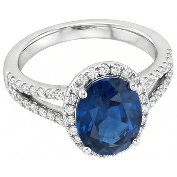 4.65 carats bague de mariage ovale ceylan bleu saphir diamant