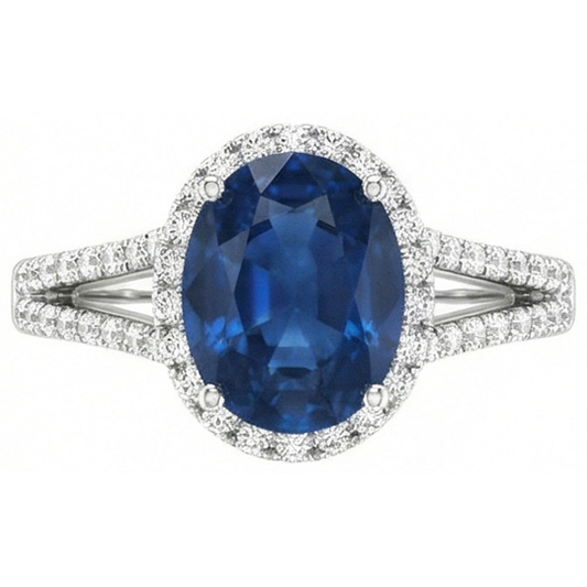 4.65 carats bague de mariage ovale ceylan bleu saphir diamant