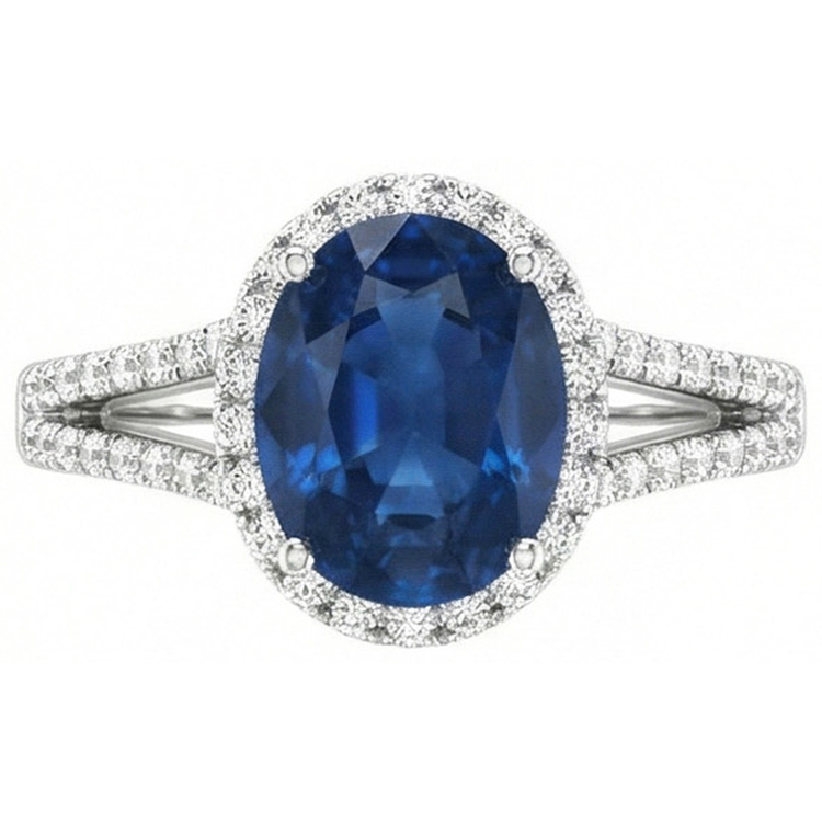 4.65 carats bague de mariage ovale ceylan bleu saphir diamant
