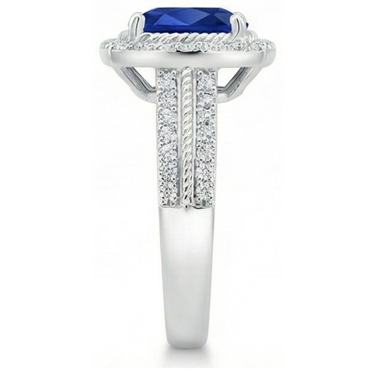 4.75 Carats Coussin Et Bague Anniversaire Saphir Rond Et Diamant Naturels Extraits des Mines ( et non cultivés en laboratoire )