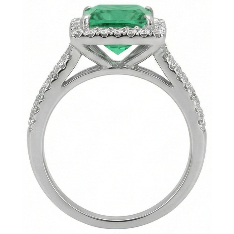 4.75 carats Bague diamant émeraude verte taille princesse WG 14K bijoux