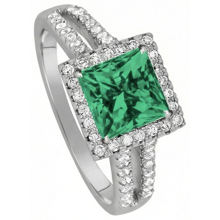 4.75 carats Bague diamant émeraude verte taille princesse WG 14K bijoux