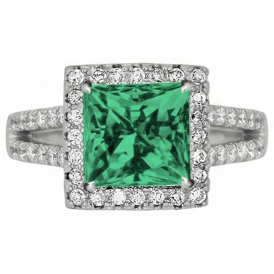 4.75 carats Bague diamant émeraude verte taille princesse WG 14K bijoux