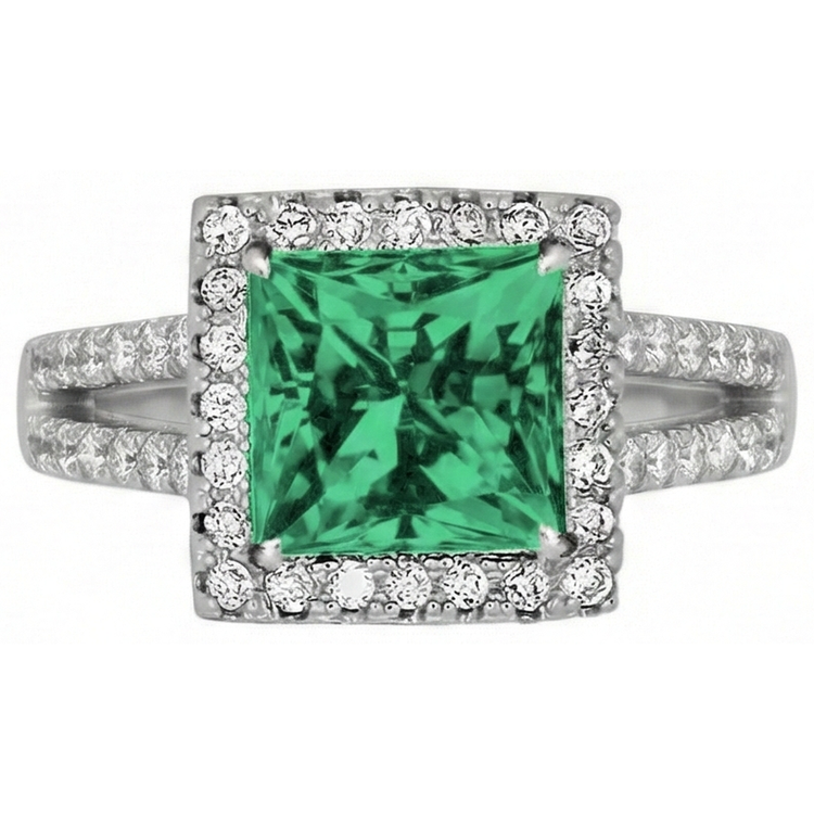 4.75 carats Bague diamant émeraude verte taille princesse WG 14K bijoux