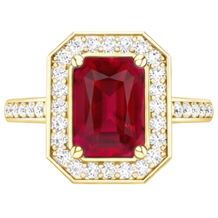 4.75 ct bague de mariage rubis taille émeraude rouge et diamants or jaune