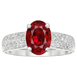 4.80 Carats Rubis Avec Diamants Bague Or Blanc 14K