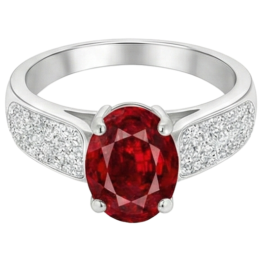 4.80 Carats Rubis Avec Diamants Bague Or Blanc 14K