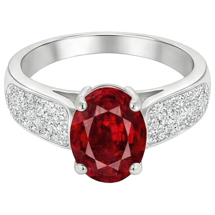 4.80 Carats Rubis Avec Diamants Bague Or Blanc 14K