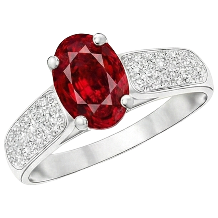 4.80 Carats Rubis Avec Diamants Bague Or Blanc 14K