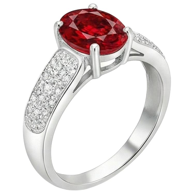 4.80 Carats Rubis Avec Diamants Bague Or Blanc 14K