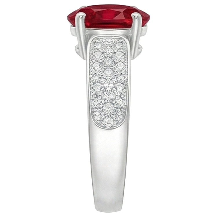 4.80 Carats Rubis Avec Diamants Bague Or Blanc 14K