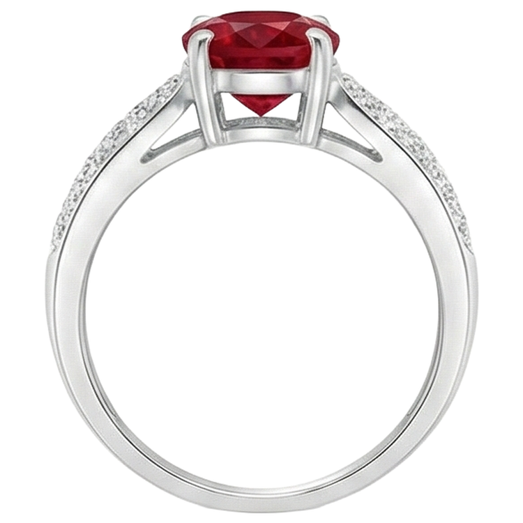 4.80 Carats Rubis Avec Diamants Bague Or Blanc 14K