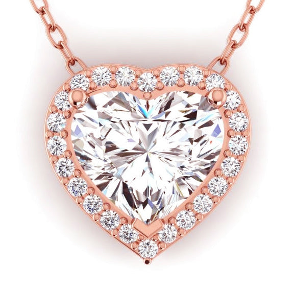 4 Carats Forme de Coeur Halo Réel Diamant Slide Pendentif Or Rose 14K