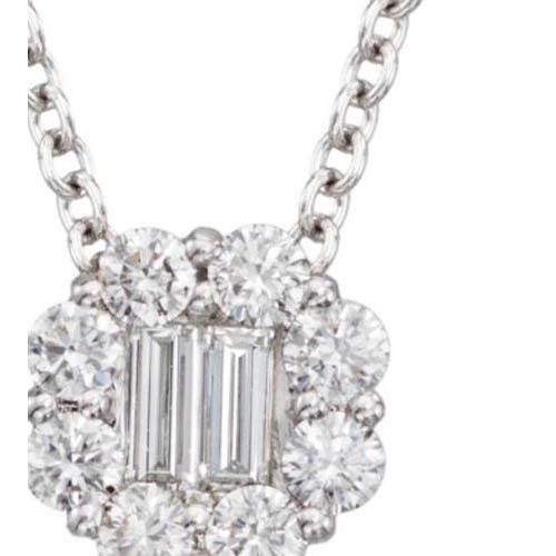 4 Carats Rond Et Baguette Réel Diamant Dame Pendentif Bijoux En Or Massif