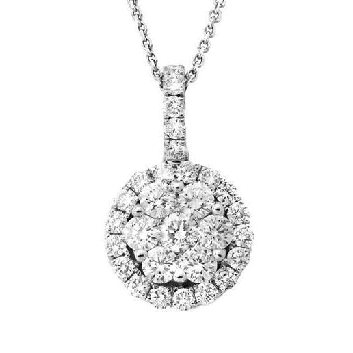 4 Carats Véritable Diamant Taille Ronde Halo Pendentif Dames Collier Or 14K