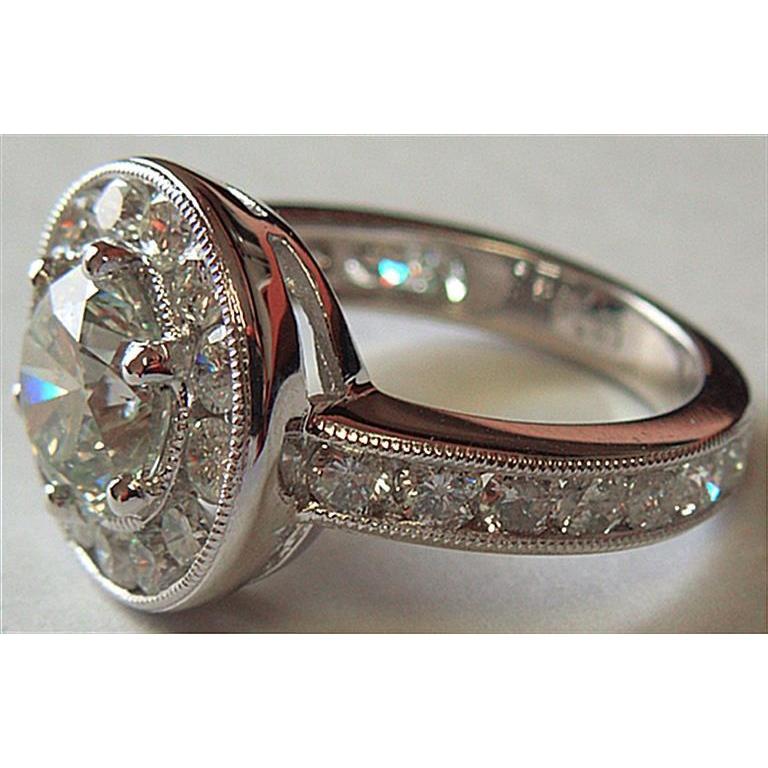 4 Ct Big Diamond Ring Bague Véritable Diamant Rond Halo Platine