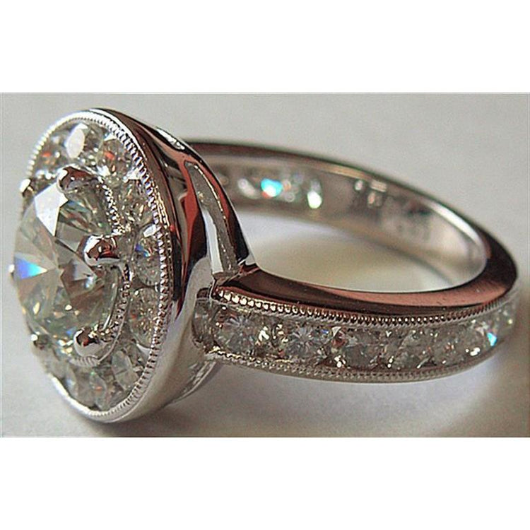 4 Ct Big Diamond Ring Bague Véritable Diamant Rond Halo Platine