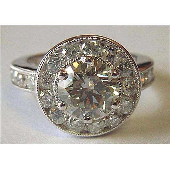 4 Ct Big Diamond Ring Bague Véritable Diamant Rond Halo Platine