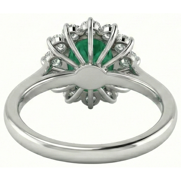 4 carats. Bague Solitaire Accent Emeraude Vert Et Diamants Naturels Extraits des Mines ( et non cultivés en laboratoire ) Or Blanc 14K