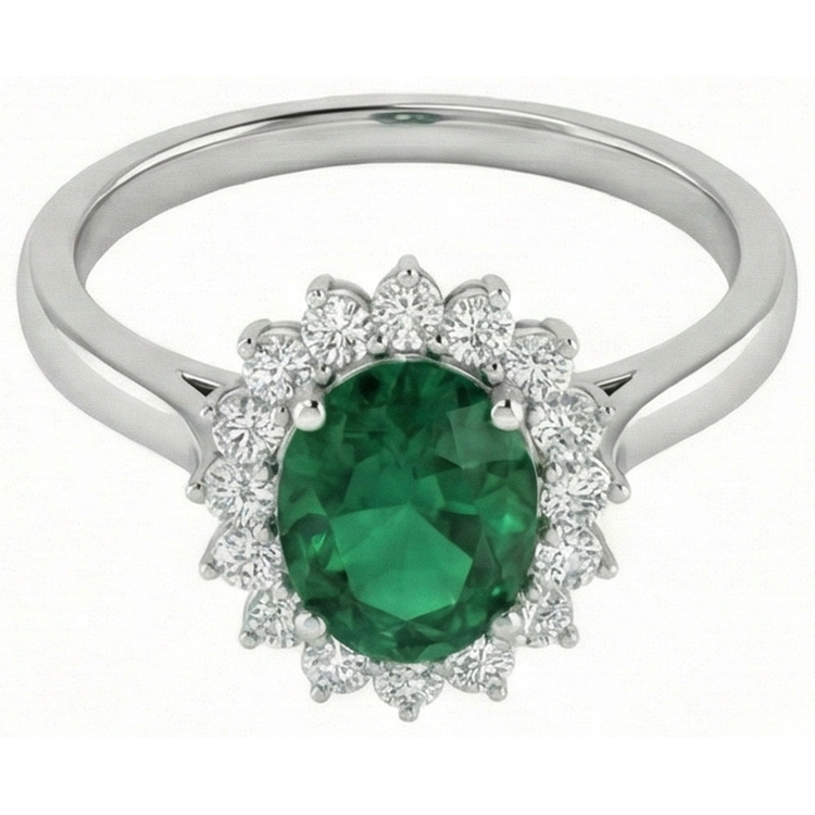 4 carats. Bague Solitaire Accent Emeraude Vert Et Diamants Naturels Extraits des Mines ( et non cultivés en laboratoire ) Or Blanc 14K