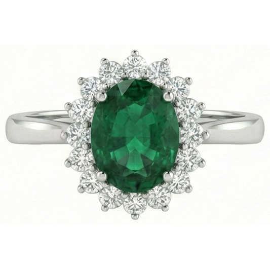 4 carats. Bague Solitaire Accent Emeraude Vert Et Diamants Naturels Extraits des Mines ( et non cultivés en laboratoire ) Or Blanc 14K