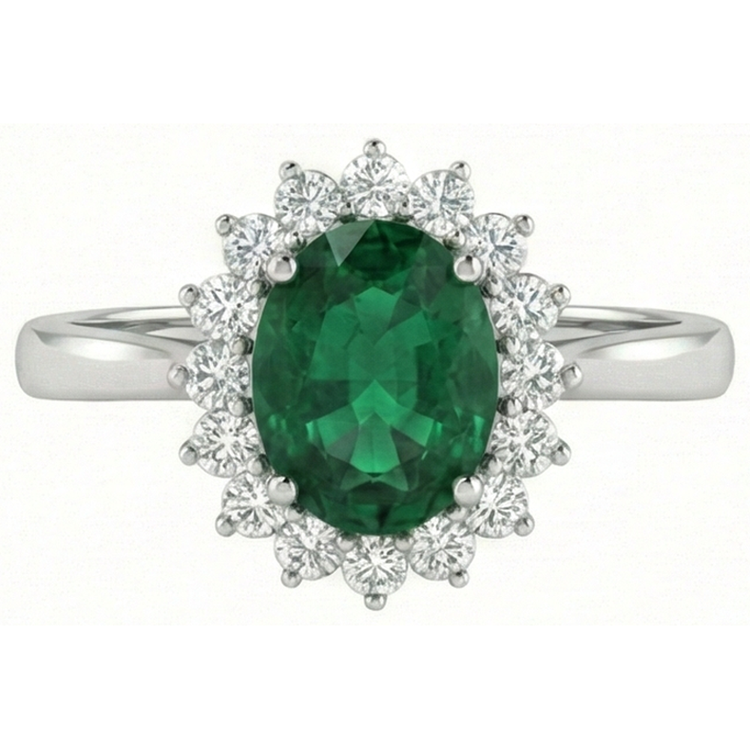 4 carats. Bague Solitaire Accent Emeraude Vert Et Diamants Naturels Extraits des Mines ( et non cultivés en laboratoire ) Or Blanc 14K
