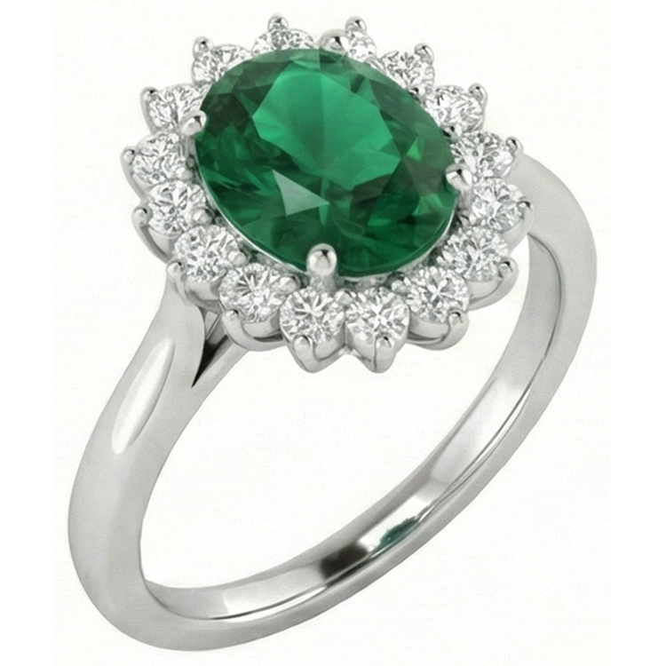 4 carats. Bague Solitaire Accent Emeraude Vert Et Diamants Naturels Extraits des Mines ( et non cultivés en laboratoire ) Or Blanc 14K