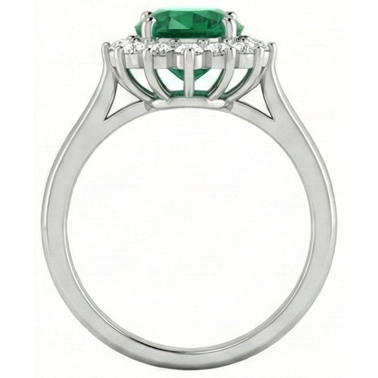 4 carats. Bague Solitaire Accent Emeraude Vert Et Diamants Naturels Extraits des Mines ( et non cultivés en laboratoire ) Or Blanc 14K