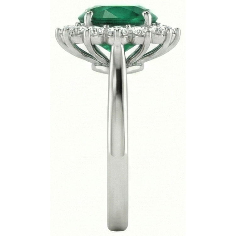 4 carats. Bague Solitaire Accent Emeraude Vert Et Diamants Naturels Extraits des Mines ( et non cultivés en laboratoire ) Or Blanc 14K