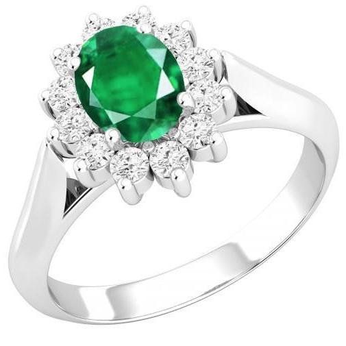 4 carats. Bague Solitaire Accent Emeraude Vert Et Diamants Or Blanc 14K