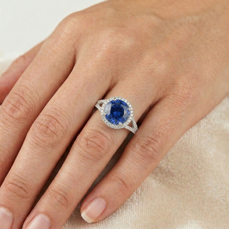 naturel round diamant 4.51carats bague sur blanc